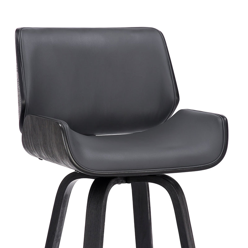 Tyler 30" Bar Height Swivel Gray Faux Leather and Black Wood Bar Stool - Furniture City (CA)l