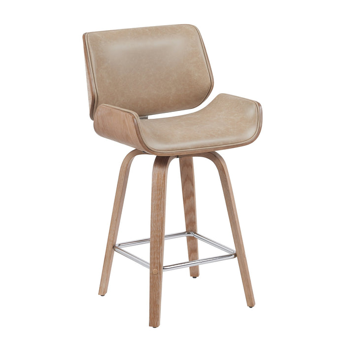 Tyler Modern Counter Height Swivel  Bar Stool with White Wash Finished Wood and Vintage Brown Upholstery
