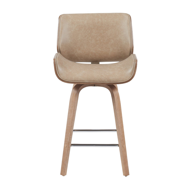 Tyler Modern Counter Height Swivel  Bar Stool with White Wash Finished Wood and Vintage Brown Upholstery - Furniture City (CA)l