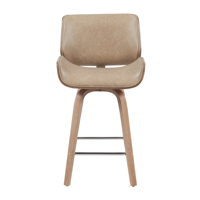 Tyler Modern Counter Height Swivel  Bar Stool with White Wash Finished Wood and Vintage Brown Upholstery