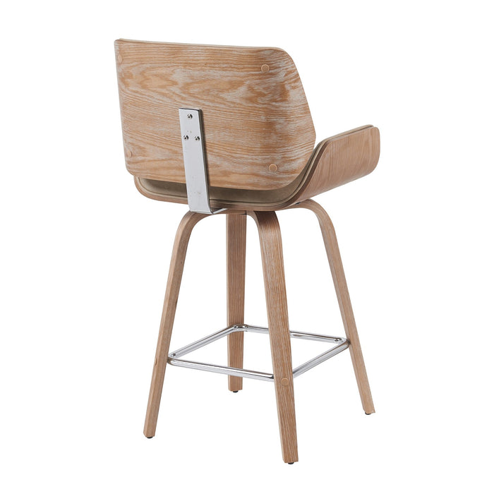 Tyler Modern Counter Height Swivel  Bar Stool with White Wash Finished Wood and Vintage Brown Upholstery