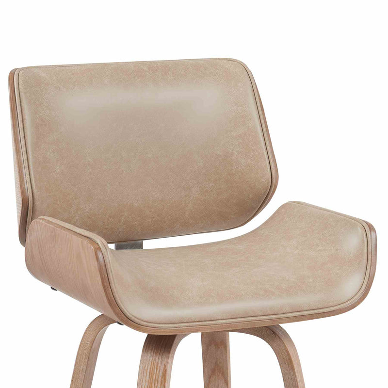 Tyler Modern Counter Height Swivel  Bar Stool with White Wash Finished Wood and Vintage Brown Upholstery - Furniture City (CA)l