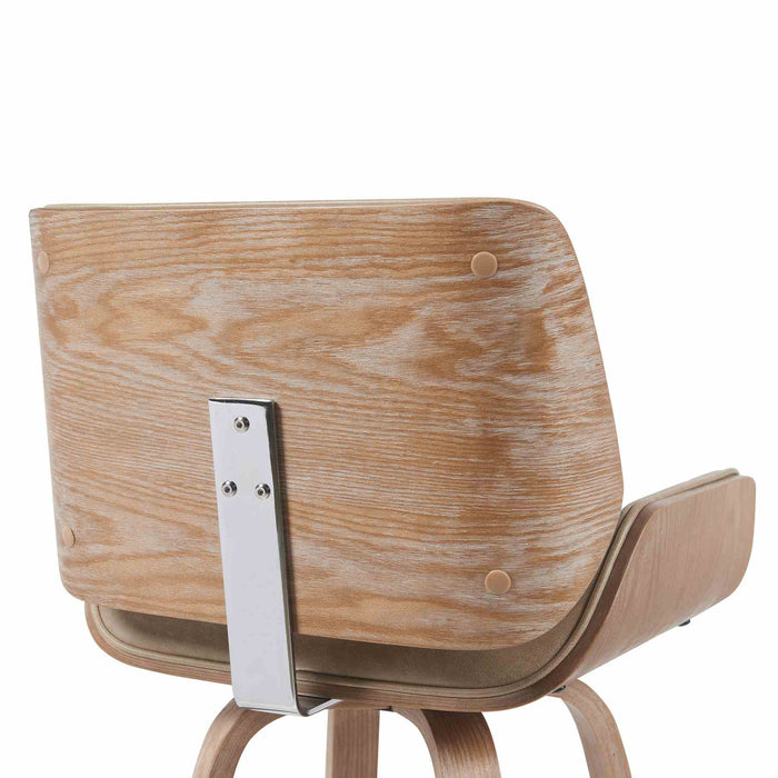 Tyler Modern Counter Height Swivel  Bar Stool with White Wash Finished Wood and Vintage Brown Upholstery
