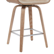 Tyler Modern Counter Height Swivel  Bar Stool with White Wash Finished Wood and Vintage Brown Upholstery - Furniture City (CA)l