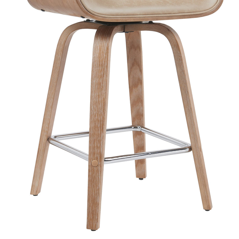 Tyler Modern Counter Height Swivel  Bar Stool with White Wash Finished Wood and Vintage Brown Upholstery - Furniture City (CA)l
