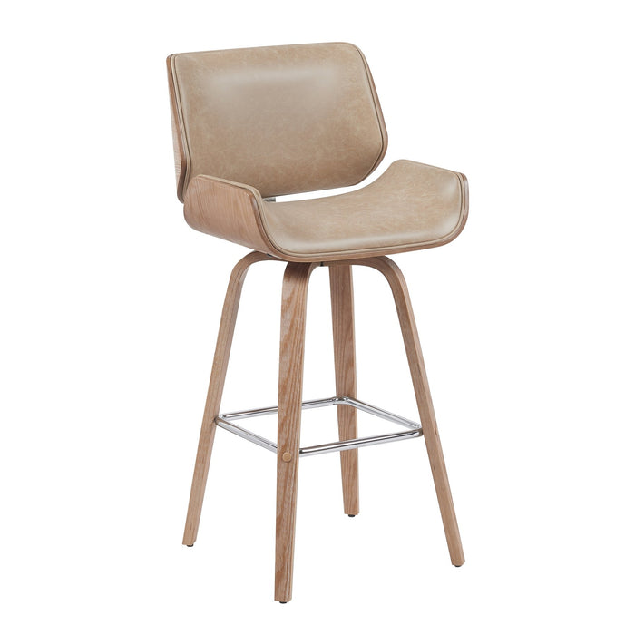 Tyler Modern Swivel Bar Stool with White Wash Finished Wood and Vintage Brown Upholstery