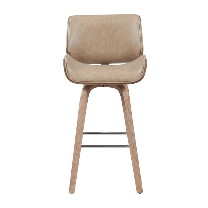 Tyler Modern Swivel Bar Stool with White Wash Finished Wood and Vintage Brown Upholstery
