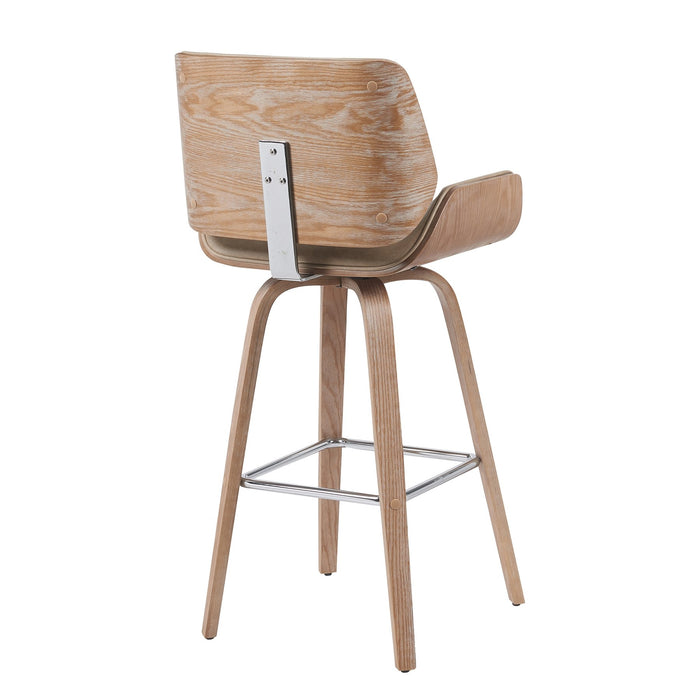 Tyler Modern Swivel Bar Stool with White Wash Finished Wood and Vintage Brown Upholstery