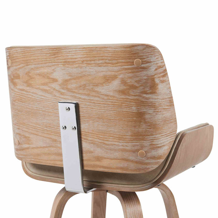 Tyler Modern Swivel Bar Stool with White Wash Finished Wood and Vintage Brown Upholstery