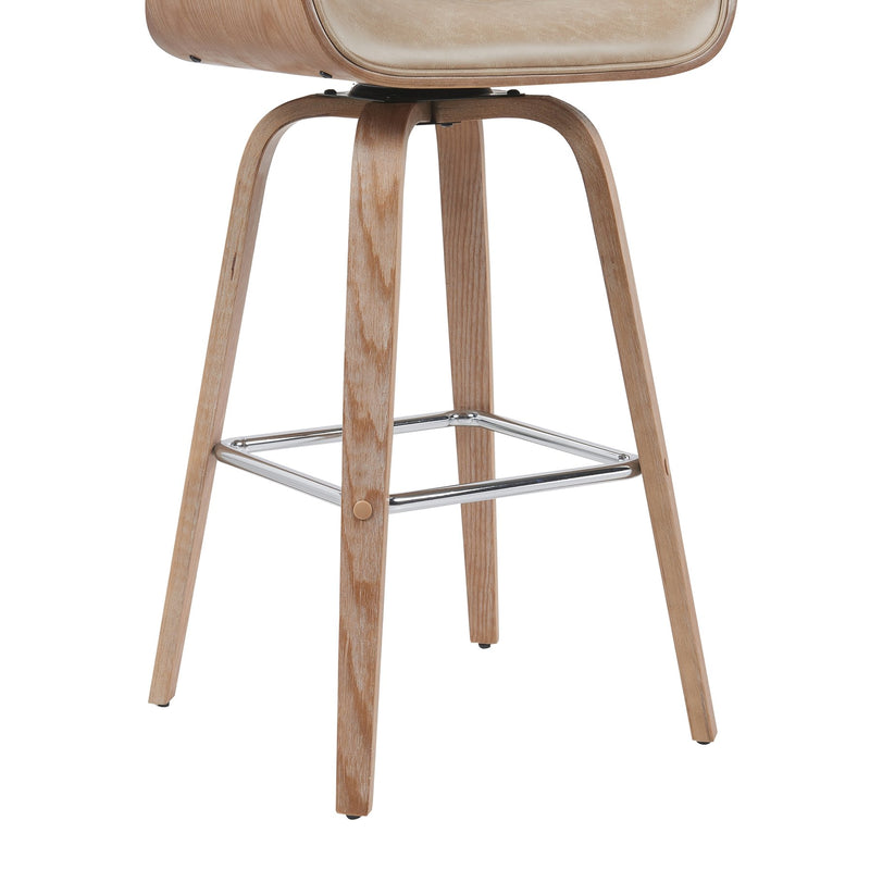Tyler Modern Swivel Bar Stool with White Wash Finished Wood and Vintage Brown Upholstery - Furniture City (CA)l