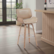 Tyler Modern Swivel Bar Stool with White Wash Finished Wood and Vintage Brown Upholstery - Furniture City (CA)l