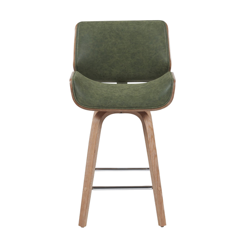 Tyler Modern Counter Height Swivel Bar Stool with White Wash Finished Wood and Vintage Green Upholstery - Furniture City (CA)l