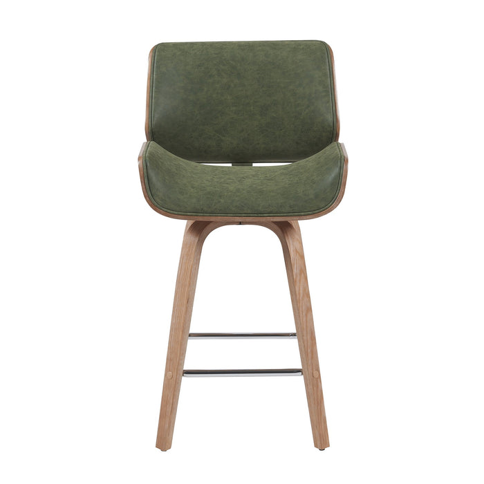 Tyler Modern Counter Height Swivel Bar Stool with White Wash Finished Wood and Vintage Green Upholstery