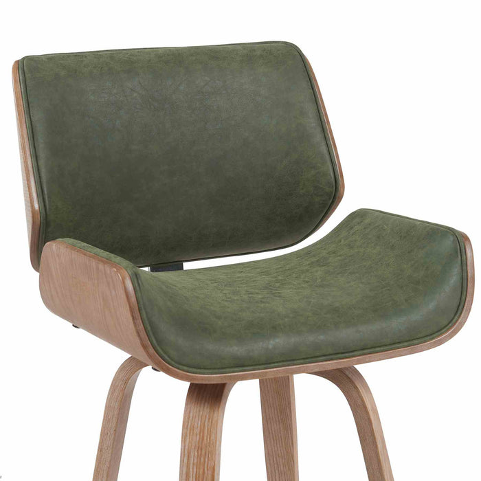 Tyler Modern Counter Height Swivel Bar Stool with White Wash Finished Wood and Vintage Green Upholstery