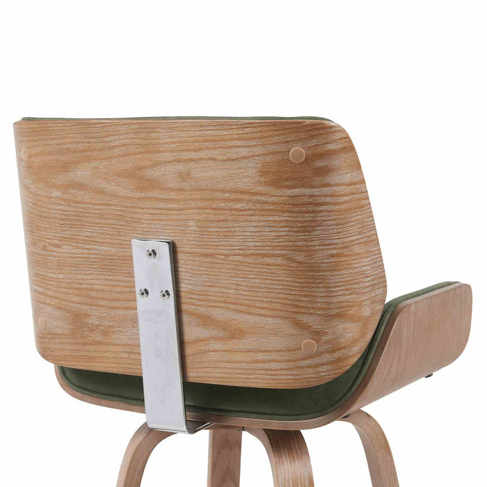 Tyler Modern Counter Height Swivel Bar Stool with White Wash Finished Wood and Vintage Green Upholstery