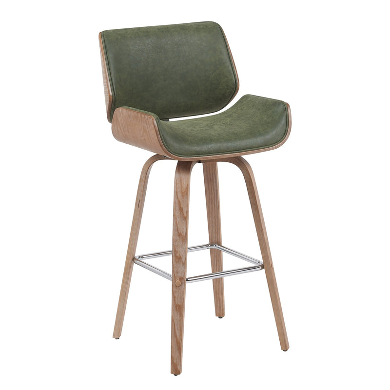 Tyler Modern Swivel Bar Stool with White Wash Finished Wood and Vintage Green Upholstery
