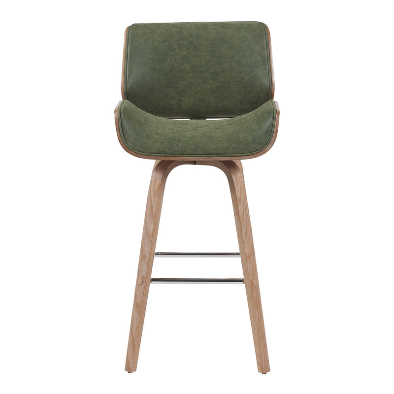 Tyler Modern Swivel Bar Stool with White Wash Finished Wood and Vintage Green Upholstery