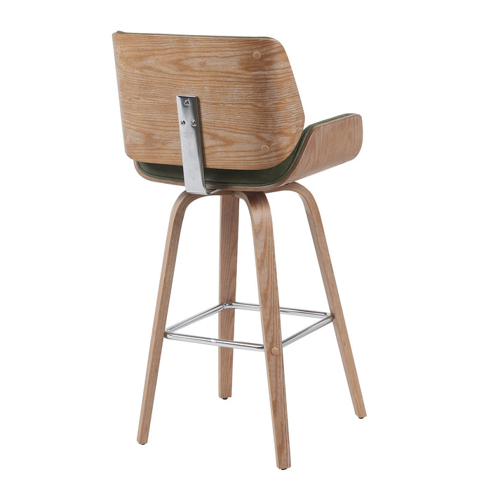 Tyler Modern Swivel Bar Stool with White Wash Finished Wood and Vintage Green Upholstery