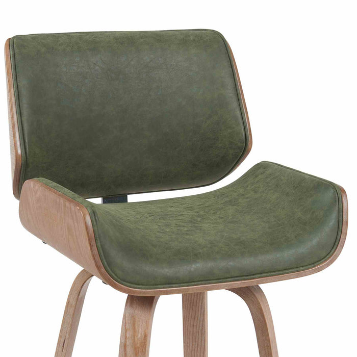 Tyler Modern Swivel Bar Stool with White Wash Finished Wood and Vintage Green Upholstery