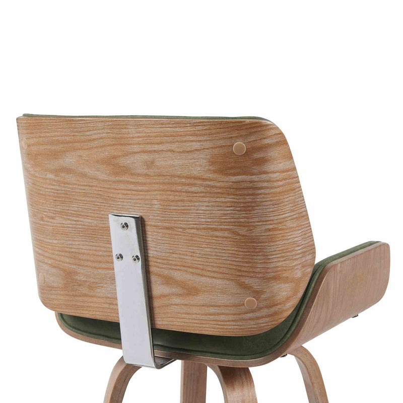 Tyler Modern Swivel Bar Stool with White Wash Finished Wood and Vintage Green Upholstery