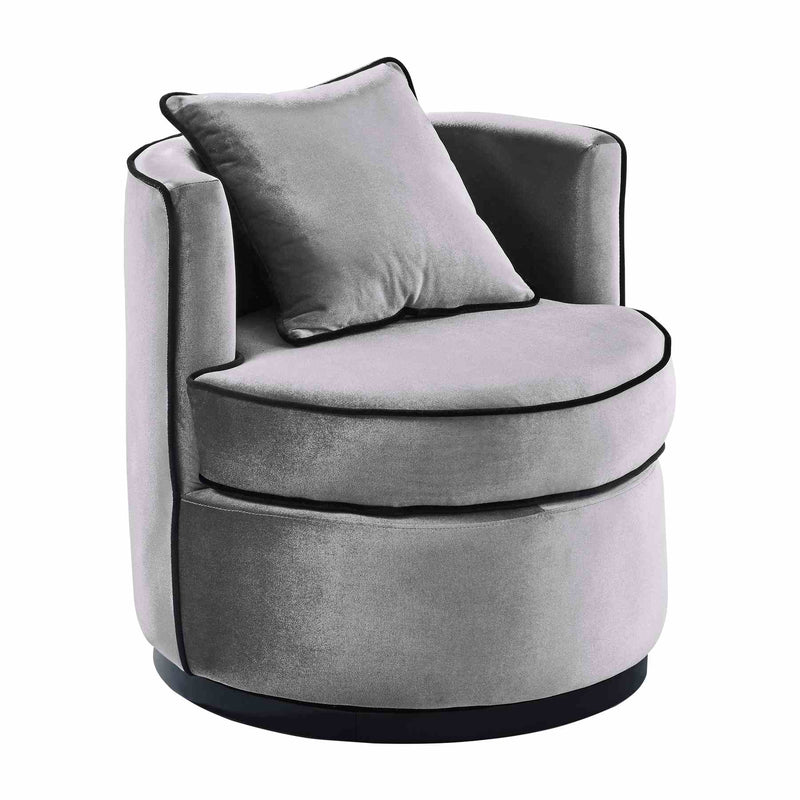 Truly Contemporary Swivel Chair in Gray Velvet and Black Velvet Piping - Furniture City (CA)l