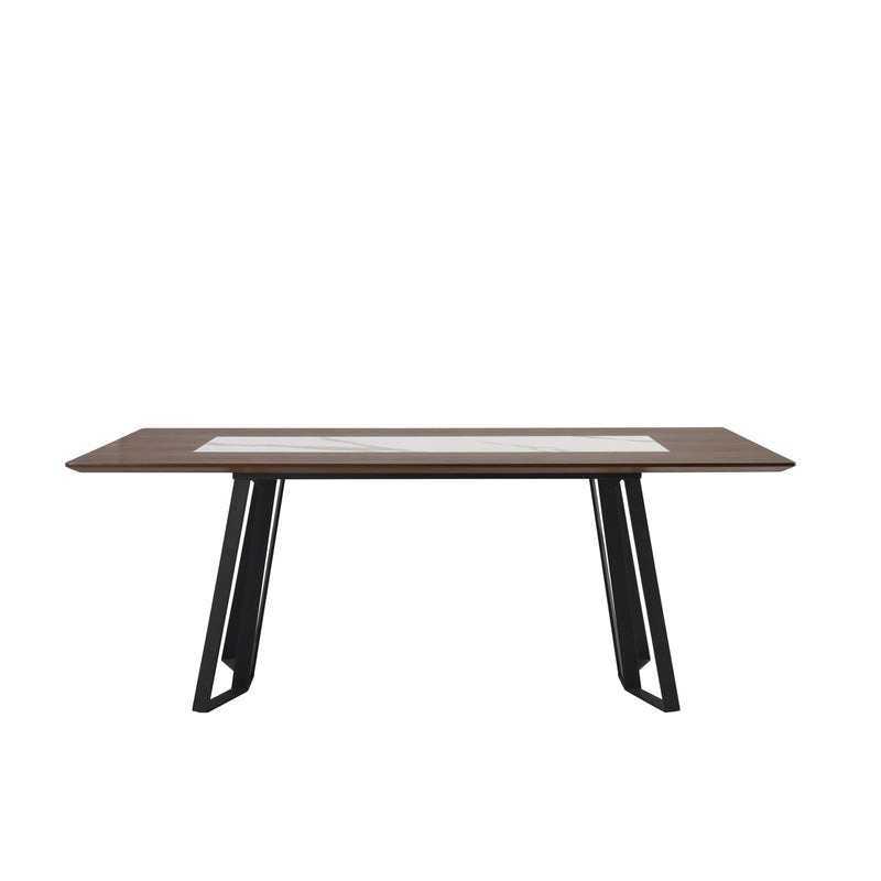 Tanya  Transitional 79 in. Rectangular Dining Table with Brown Wood and White Sintered Stone Table Top - Seats up to 6 - Furniture City (CA)l