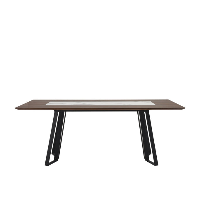Tanya  Transitional 79 in. Rectangular Dining Table with Brown Wood and White Sintered Stone Table Top - Seats up to 6