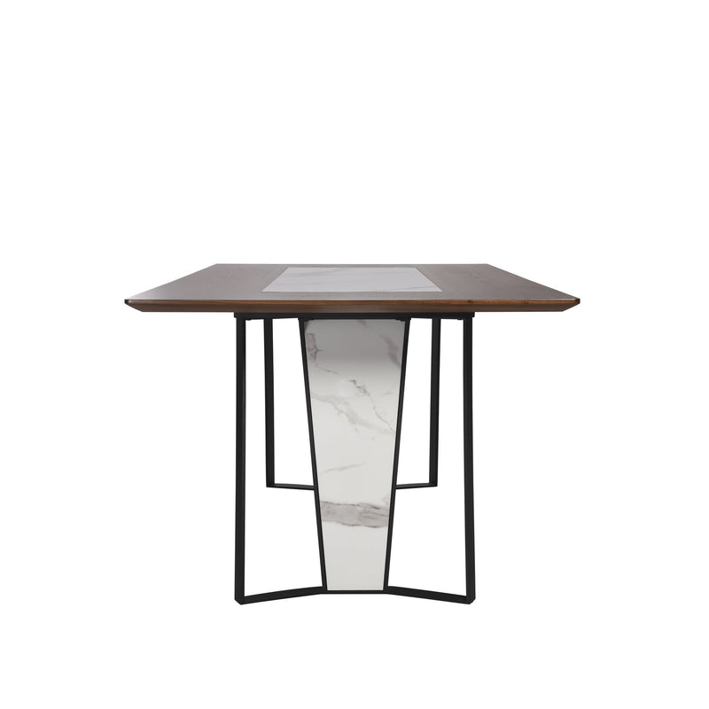 Tanya  Transitional 79 in. Rectangular Dining Table with Brown Wood and White Sintered Stone Table Top - Seats up to 6 - Furniture City (CA)l