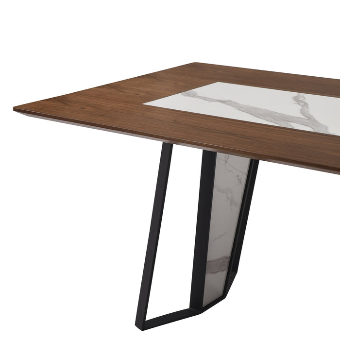 Tanya  Transitional 79 in. Rectangular Dining Table with Brown Wood and White Sintered Stone Table Top - Seats up to 6