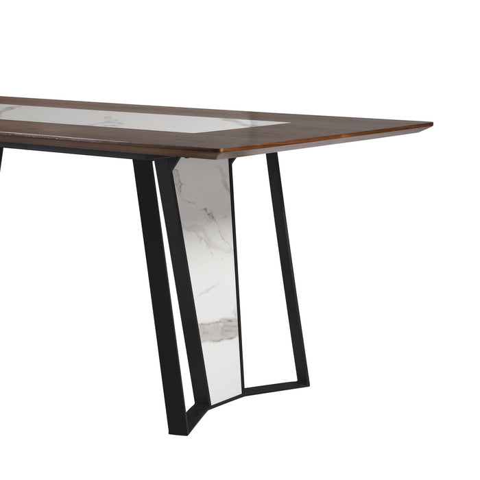 Tanya  Transitional 79 in. Rectangular Dining Table with Brown Wood and White Sintered Stone Table Top - Seats up to 6