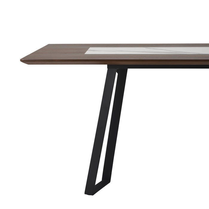 Tanya  Transitional 79 in. Rectangular Dining Table with Brown Wood and White Sintered Stone Table Top - Seats up to 6