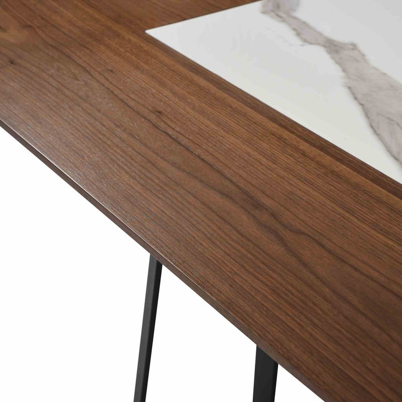 Tanya  Transitional 79 in. Rectangular Dining Table with Brown Wood and White Sintered Stone Table Top - Seats up to 6 - Furniture City (CA)l