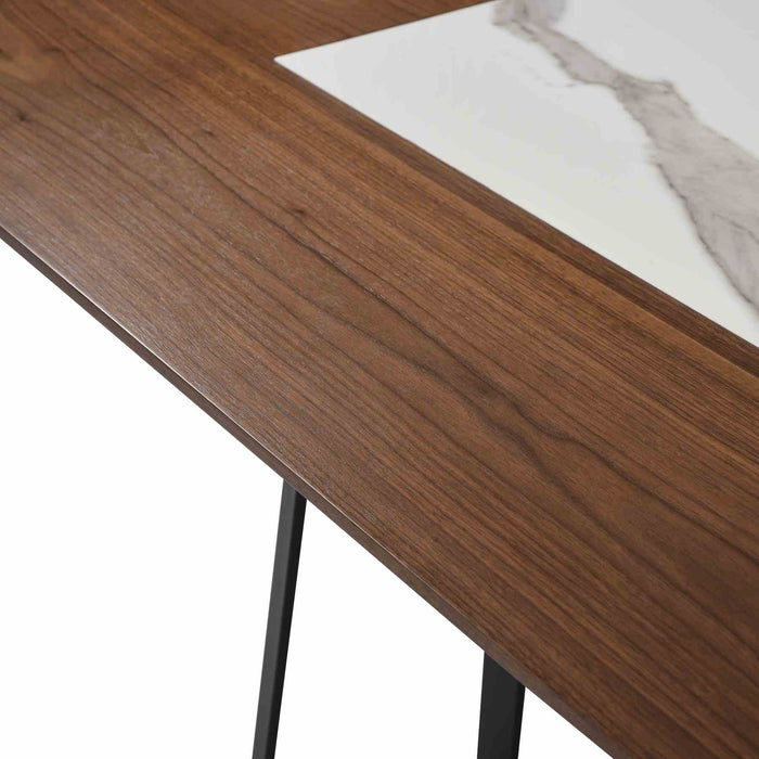 Tanya  Transitional 79 in. Rectangular Dining Table with Brown Wood and White Sintered Stone Table Top - Seats up to 6