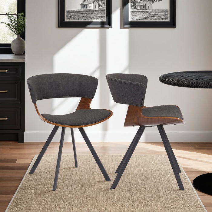 Ulric Wood and Metal Modern Dining Room Accent Chair in Charcoal Gray
