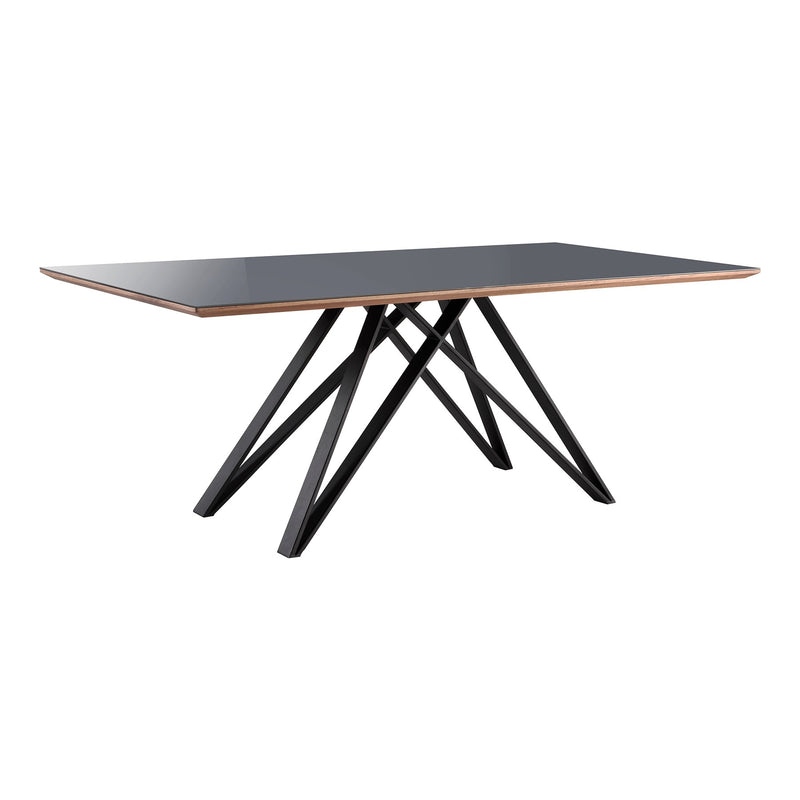 Urbino Mid-Century Dining Table in Matte Black Finish with Walnut and Dark Gray Glass Top - Furniture City (CA)l