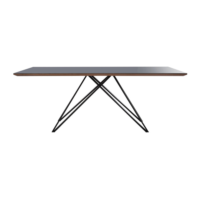 Urbino Mid-Century Dining Table in Matte Black Finish with Walnut and Dark Gray Glass Top