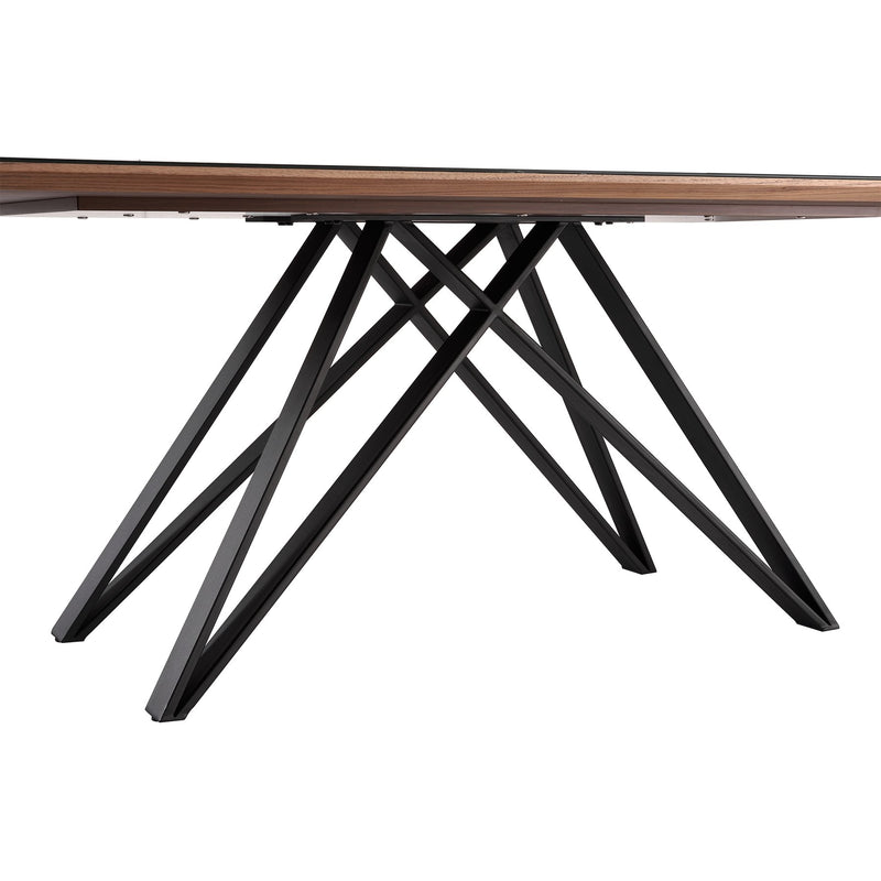 Urbino Mid-Century Dining Table in Matte Black Finish with Walnut and Dark Gray Glass Top - Furniture City (CA)l