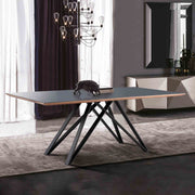 Urbino Mid-Century Dining Table in Matte Black Finish with Walnut and Dark Gray Glass Top - Furniture City (CA)l