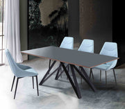 Urbino Mid-Century Dining Table in Matte Black Finish with Walnut and Dark Gray Glass Top - Furniture City (CA)l