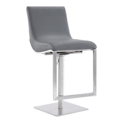 Victory Contemporary Swivel Barstool in Brushed Stainless Steel and Gray Faux Leather - Furniture City (CA)l