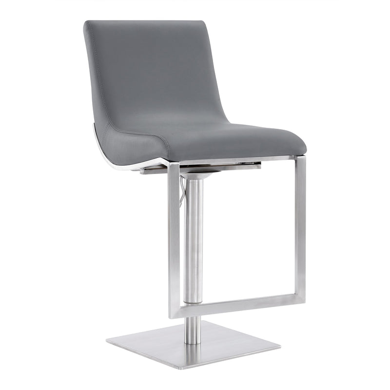 Victory Contemporary Swivel Barstool in Brushed Stainless Steel and Gray Faux Leather - Furniture City (CA)l