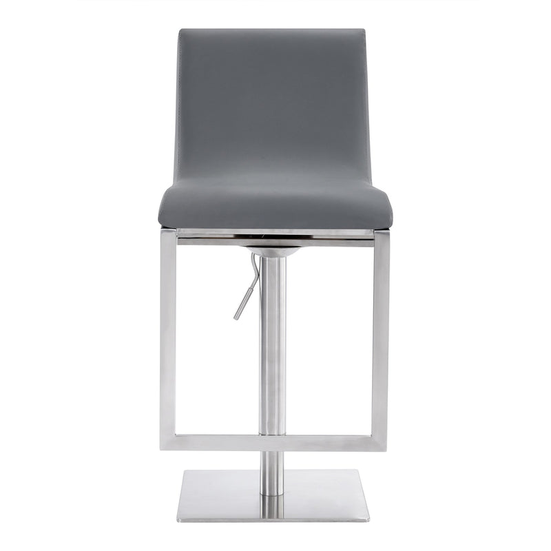 Victory Contemporary Swivel Barstool in Brushed Stainless Steel and Gray Faux Leather - Furniture City (CA)l