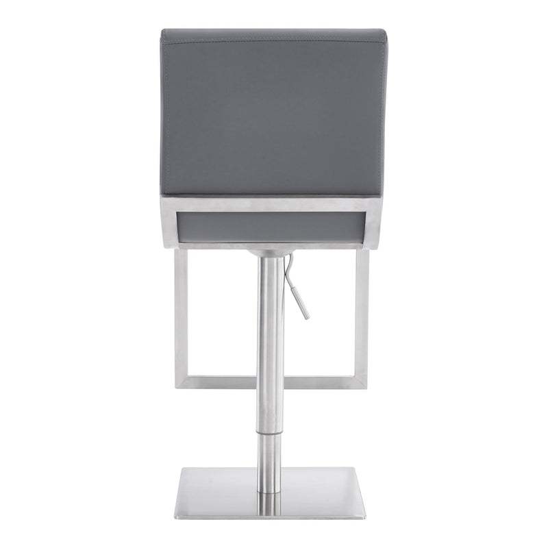 Victory Contemporary Swivel Barstool in Brushed Stainless Steel and Gray Faux Leather - Furniture City (CA)l