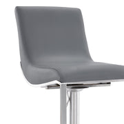 Victory Contemporary Swivel Barstool in Brushed Stainless Steel and Gray Faux Leather - Furniture City (CA)l