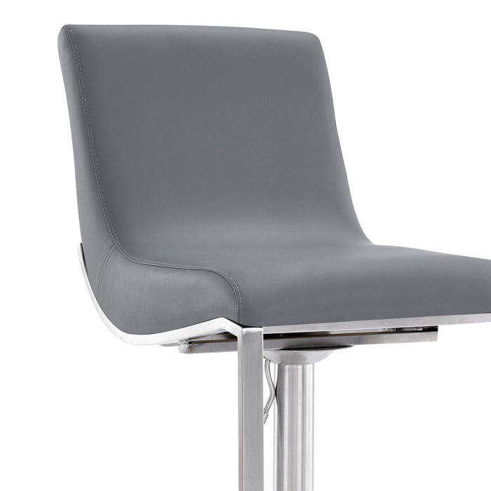 Victory Contemporary Swivel Barstool in Brushed Stainless Steel and Gray Faux Leather