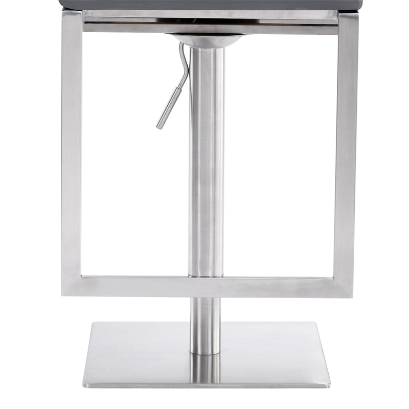 Victory Contemporary Swivel Barstool in Brushed Stainless Steel and Gray Faux Leather - Furniture City (CA)l
