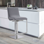 Victory Contemporary Swivel Barstool in Brushed Stainless Steel and Gray Faux Leather - Furniture City (CA)l