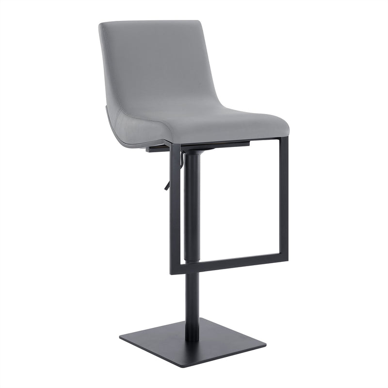 Victory Contemporary Swivel Barstool in Matte Black Finish and Gray Faux Leather - Furniture City (CA)l