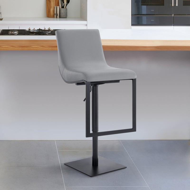 Victory Contemporary Swivel Barstool in Matte Black Finish and Gray Faux Leather - Furniture City (CA)l