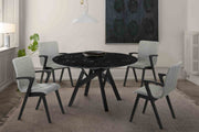 Venus 54" Round Mid-Century Modern Black Marble Dining Table with Black Wood Legs - Furniture City (CA)l